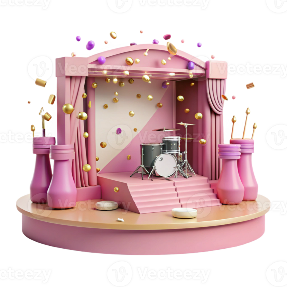 beautiful traditional Concert Stage with Pink Confetti Isolated for Festive Occasions detailed png
