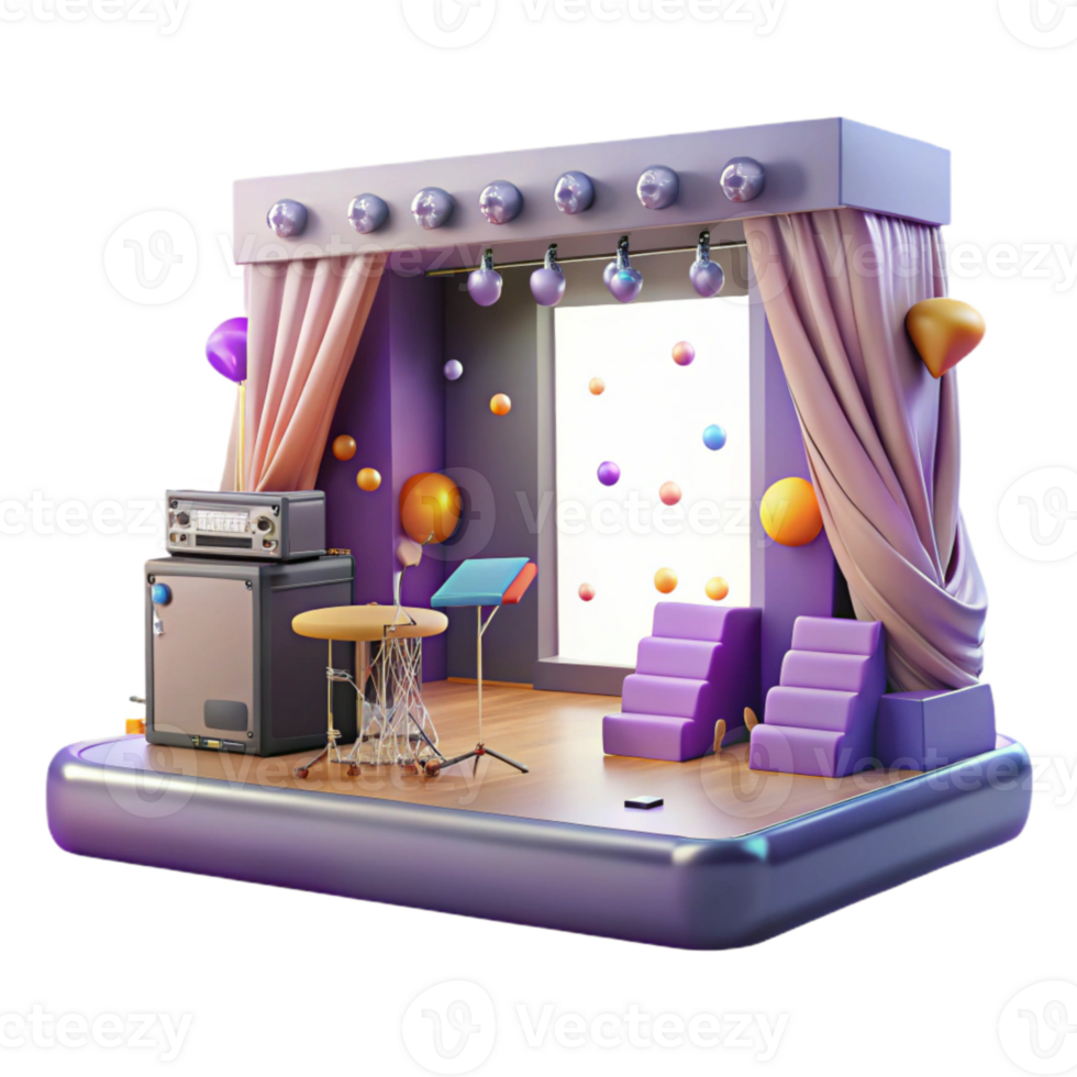 magnificent rustic Concert Stage with Stage Manager Desk Isolated for Backstage Operations premium png
