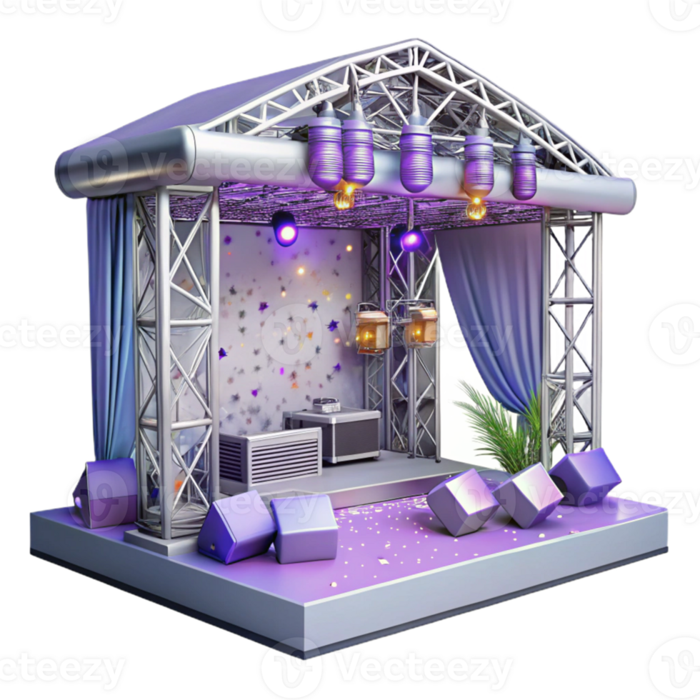 dramatic modern Concert Stage with Trussing and Rigging Equipment Isolated for Stage Setup high quality png