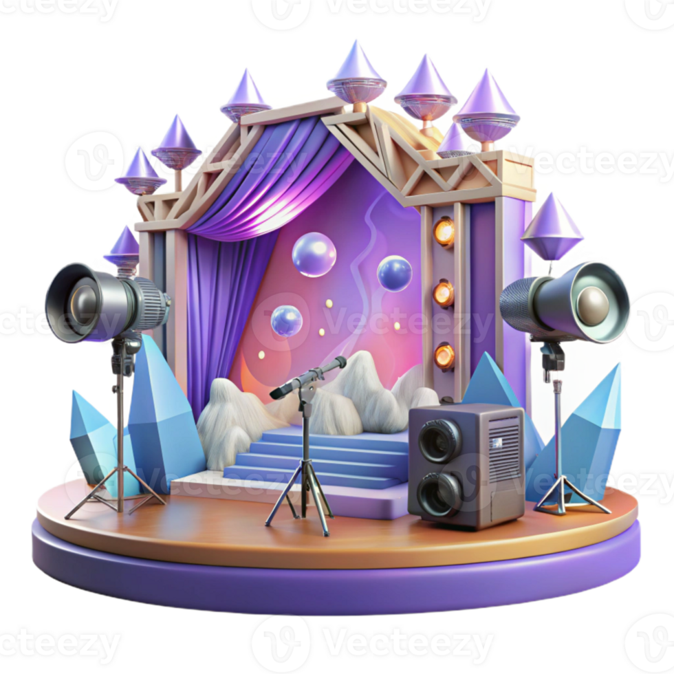 magnificent vintage Concert Stage with Projectors and Screens Isolated for Visual Displays high resolution png