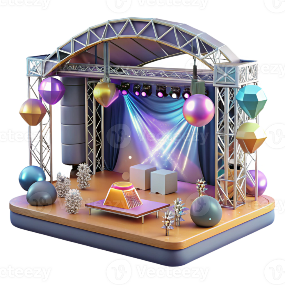 vibrant creative Concert Stage with Trussing and Rigging Equipment Isolated for Stage Setup png