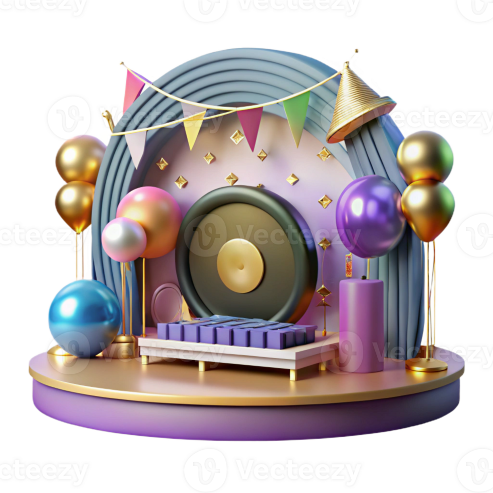 vibrant vintage Concert Stage with Vinyl Record Cutout high resolution png