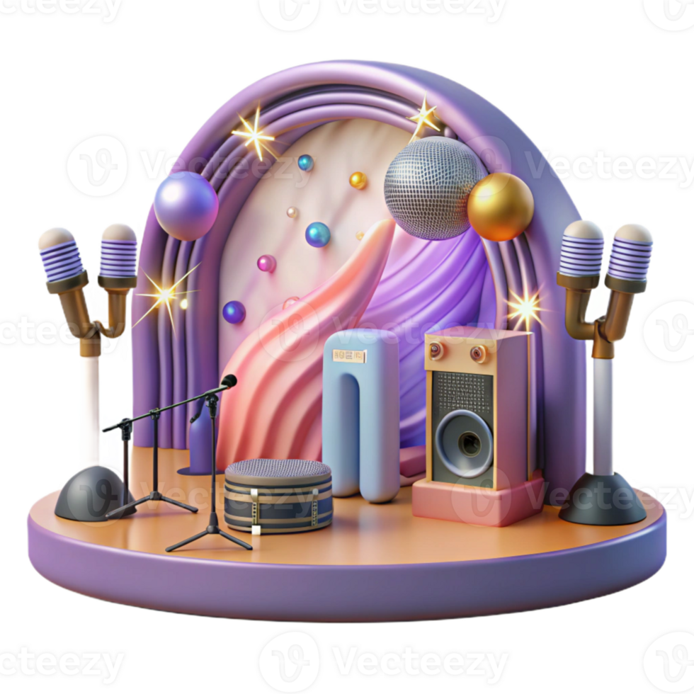 impressive contemporary Concert Stage with Wireless Microphones and Receivers Cutout for Audio Technology authentic png