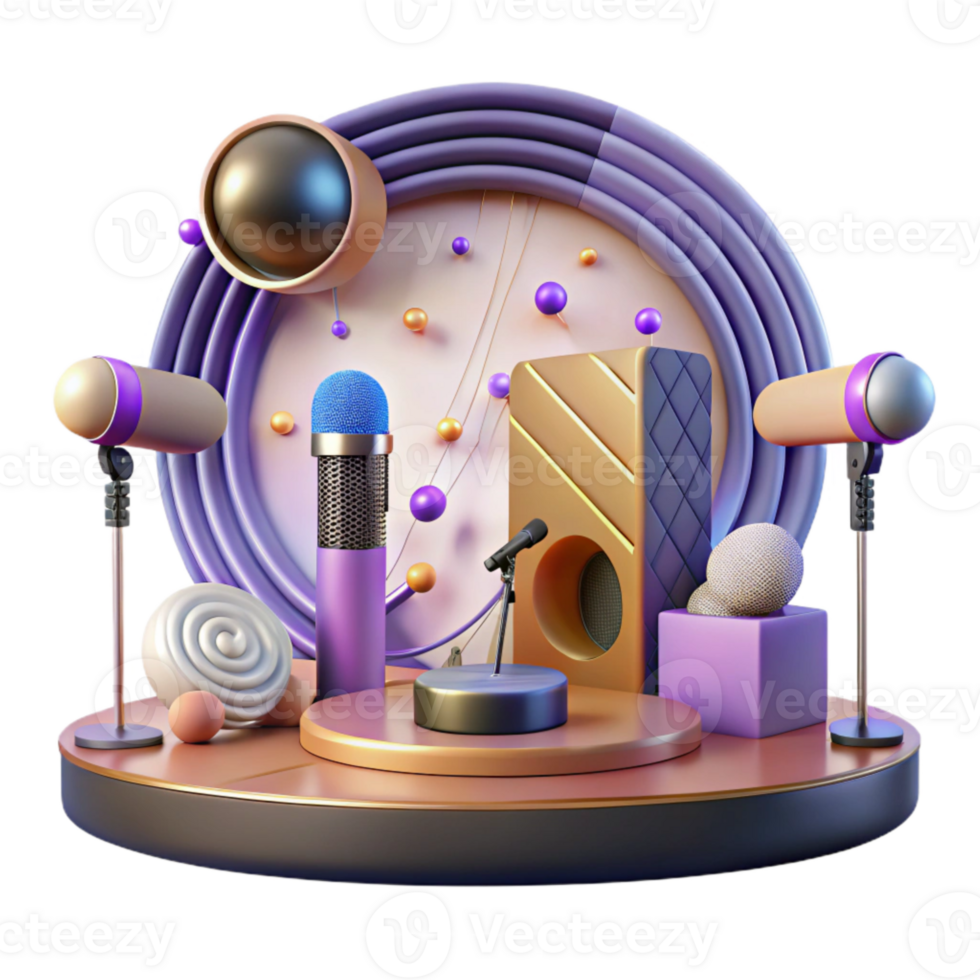 impressive minimalist Concert Stage with Wireless Microphones and Receivers Cutout for Audio Technology professional png