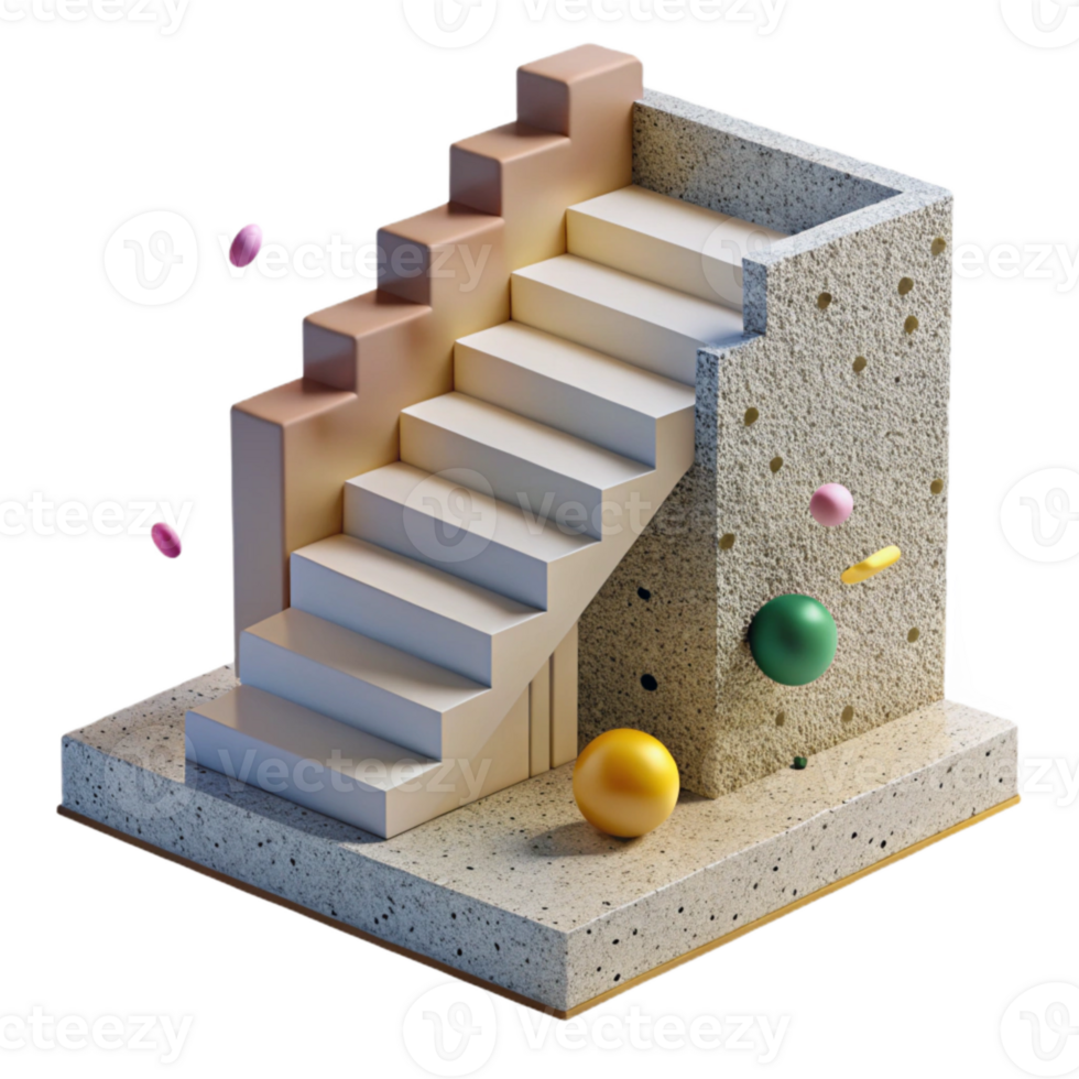 beautiful rustic Concrete Staircase with Exposed Aggregate Finish Transparent premium png