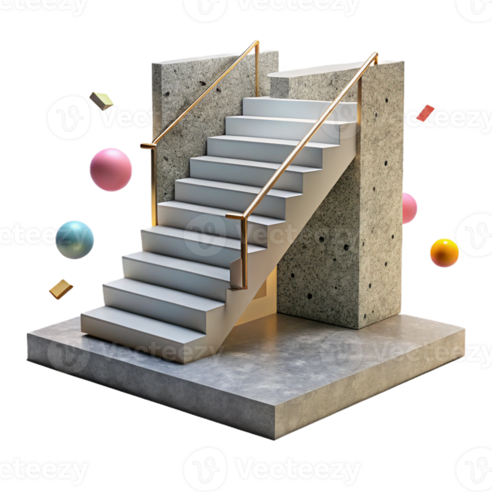 dramatic abstract Concrete Staircase with Steel Railing Isolated high quality png