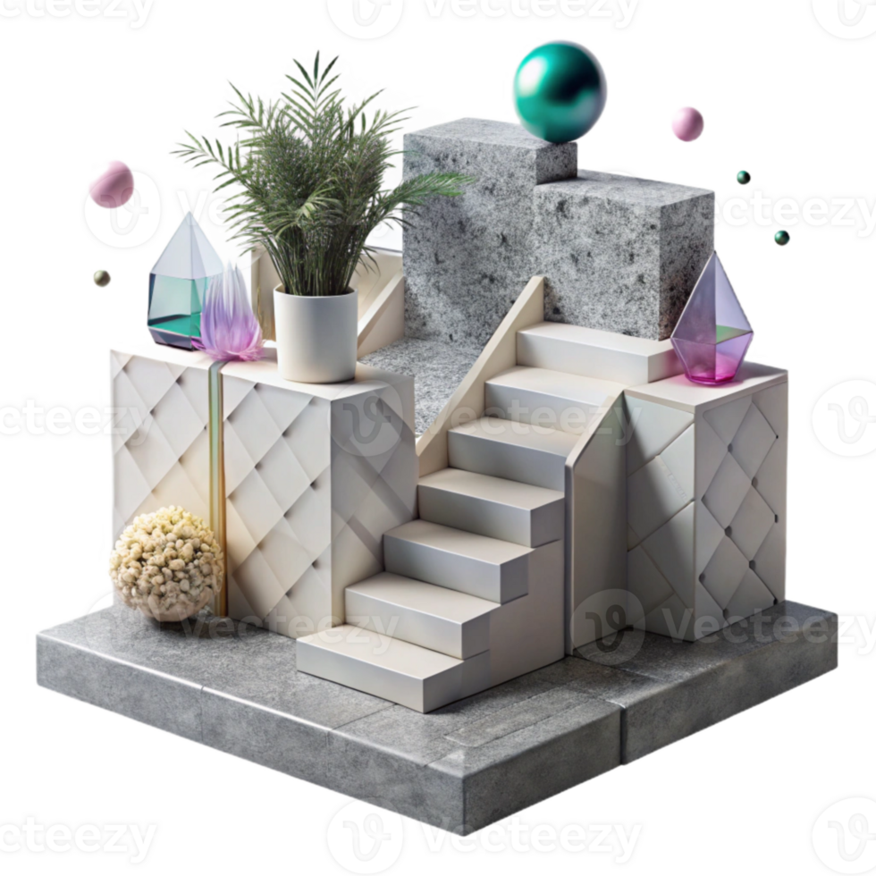 impressive rustic Concrete Staircase with Planter Boxes Transparent png