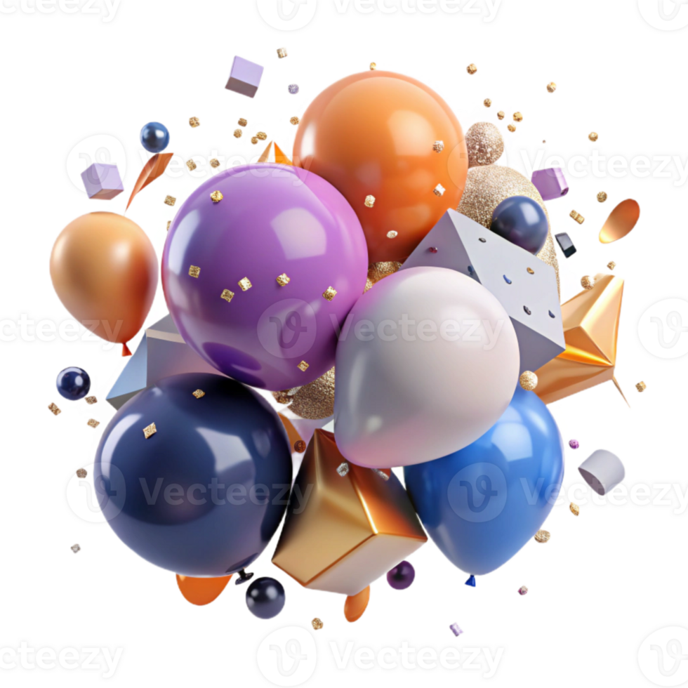 dramatic rustic Confetti Balloons Explosion Cutout for Party Posters high resolution png