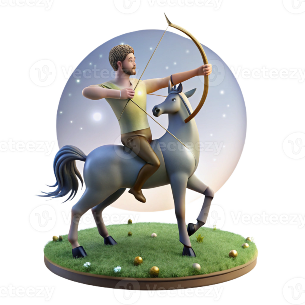 magnificent contemporary A wise centaur with a bow and arrow, gazing at a celestial constellation, in a moonlit meadow. Classical mythology style, soft lighting authentic png