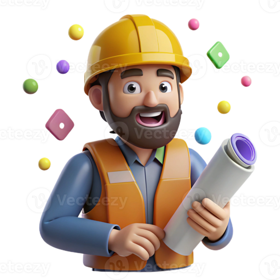 dramatic modern Construction Worker Holding Blueprint Cutout premium png
