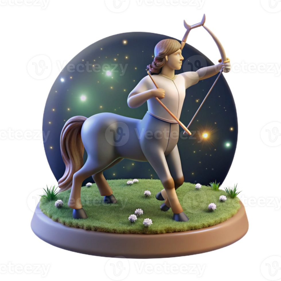 wonderful modern A wise centaur with a bow and arrow, gazing at a celestial constellation, in a moonlit meadow. Classical mythology style, soft lighting genuine png