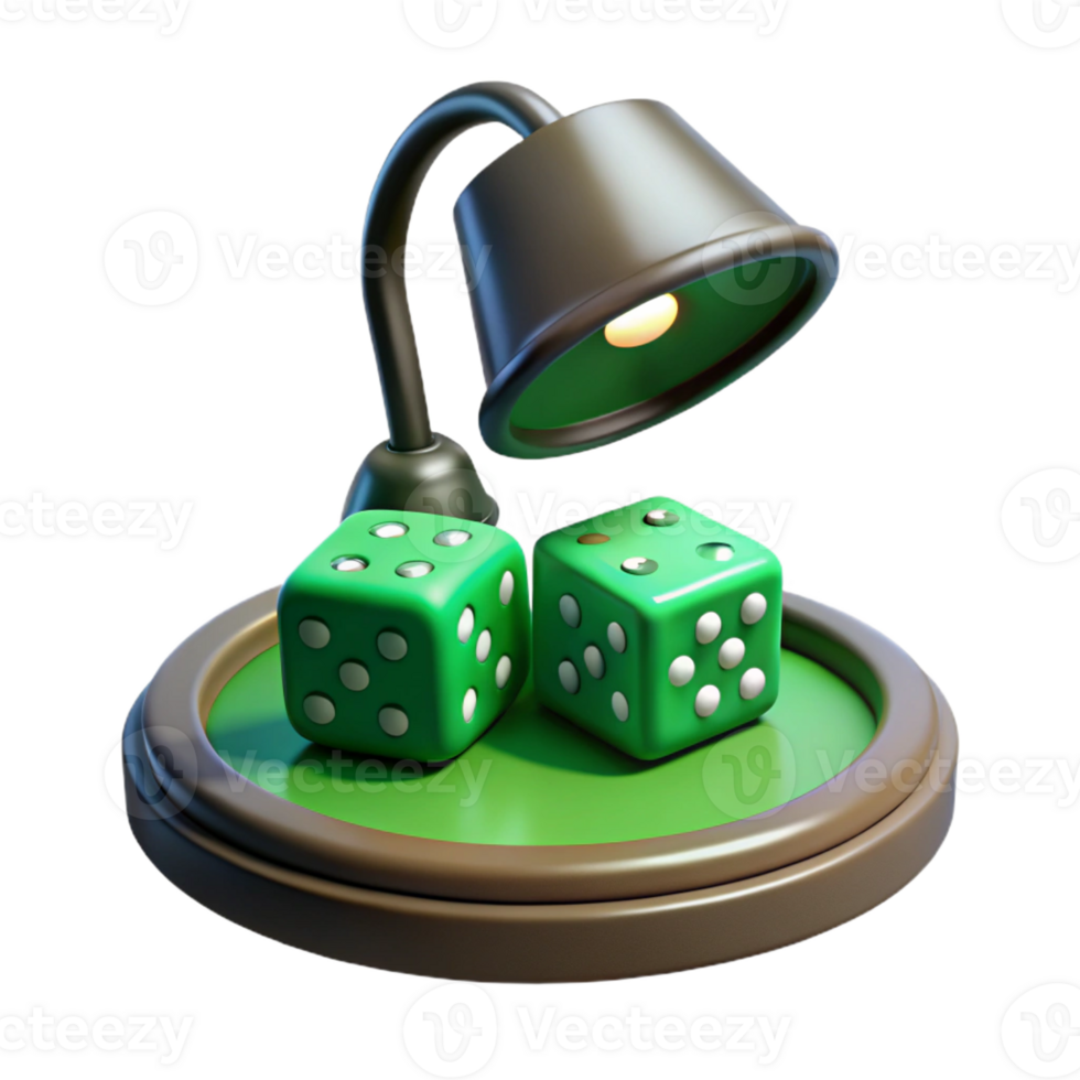 vibrant modern A pair of dice tumbling across a green felt poker table, illuminated by a harsh overhead lamp, dramatic perspective, dark and gritty noir style genuine png
