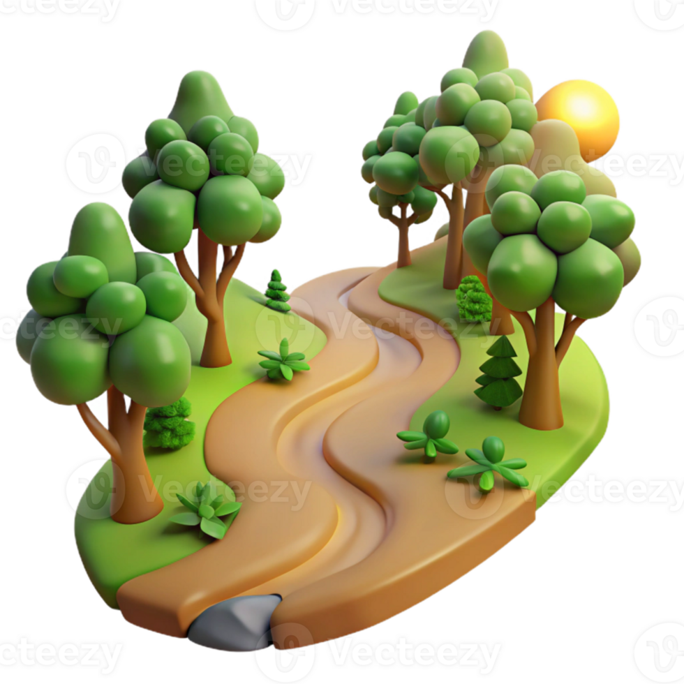 dramatic contemporary A winding dirt path through a sun-drenched forest, dappled light, inviting atmosphere, realistic style high quality png