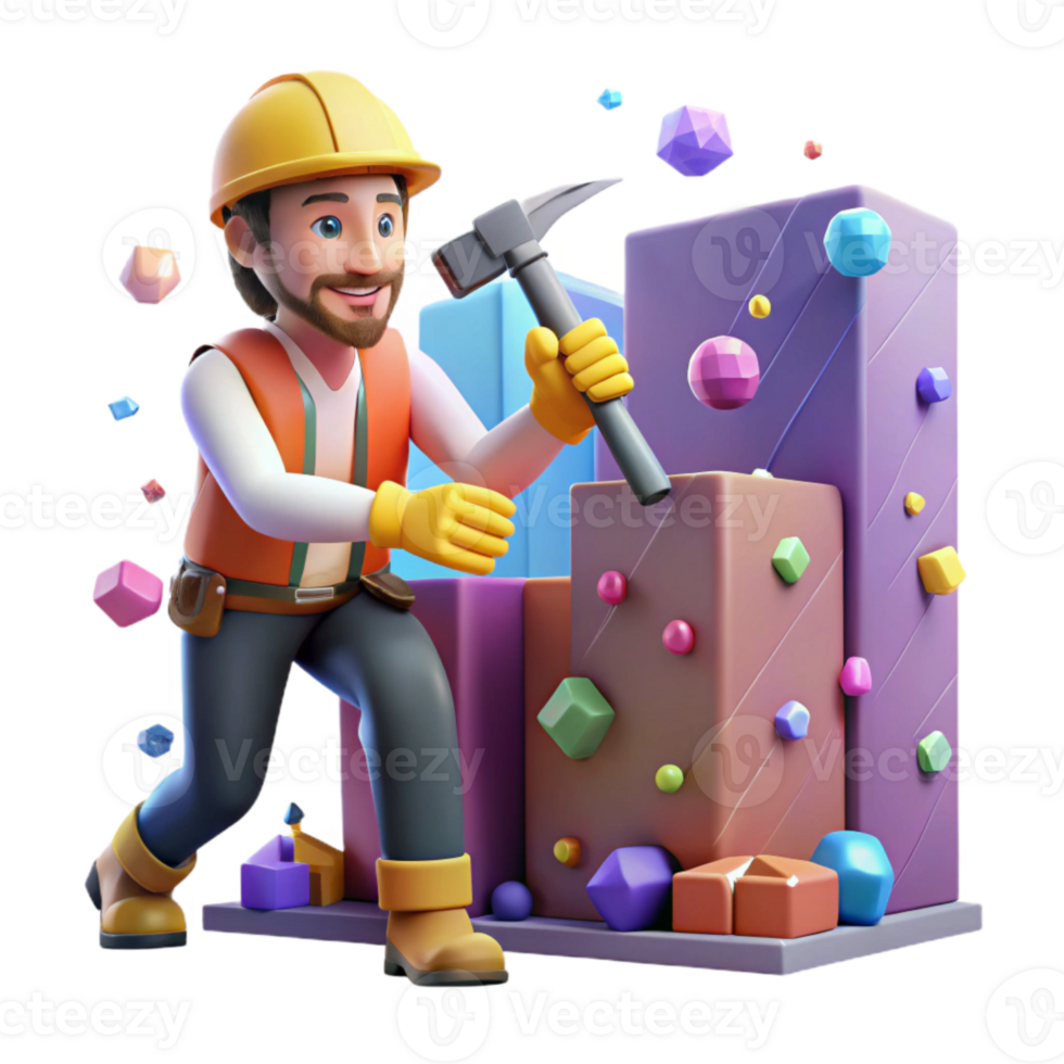 impressive abstract Construction Worker with Hammer Building Wall Isolated professional png