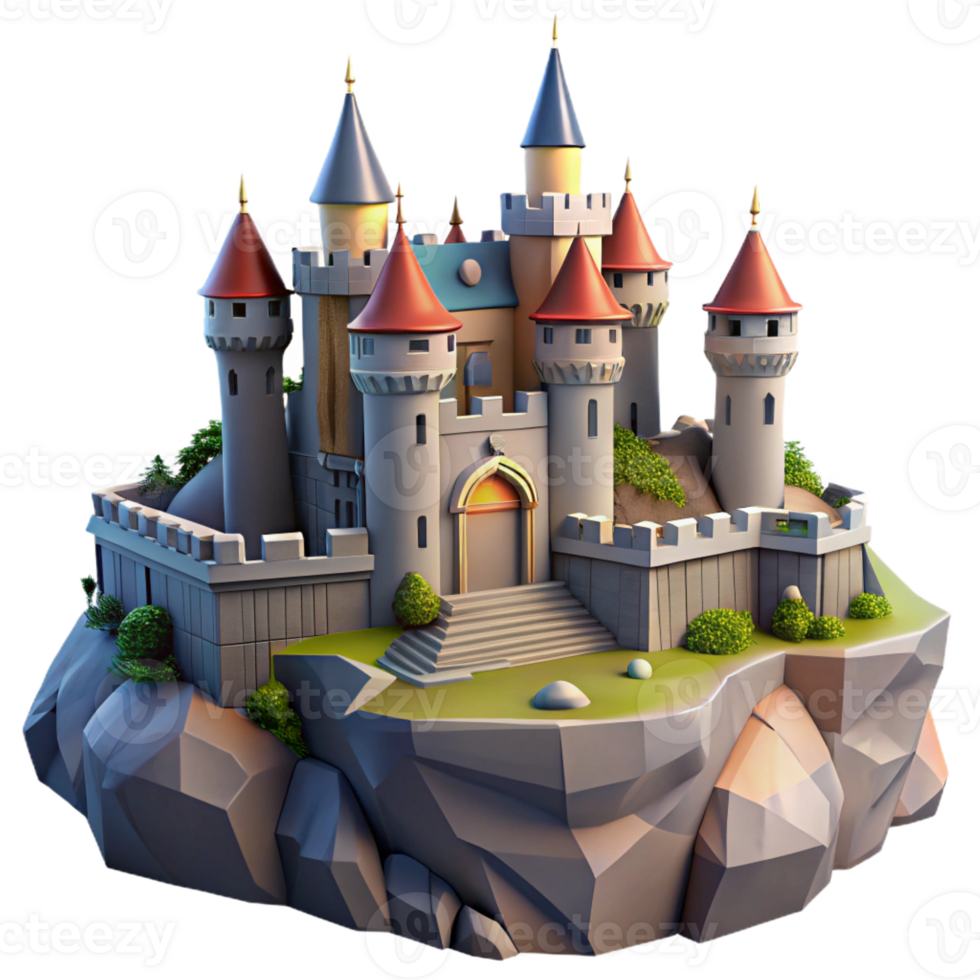 magnificent artistic Medieval castle on a clifftop, fortified walls, dramatic lighting, fantasy, exclusive png