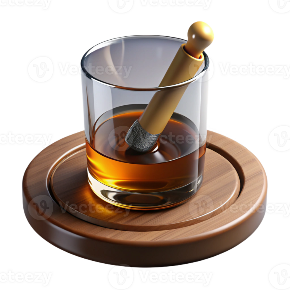 serene rustic A whisky glass and a half-smoked cigar on a mahogany table, low-key lighting, classic noir style 4K png