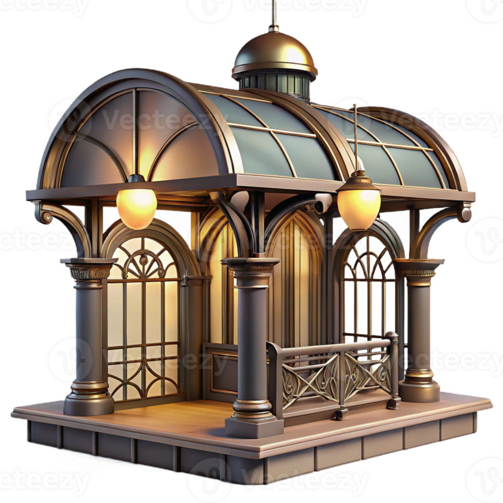 impressive traditional Art Nouveau metro station, ornate ironwork, stained glass, soft lighting, elegant, premium png