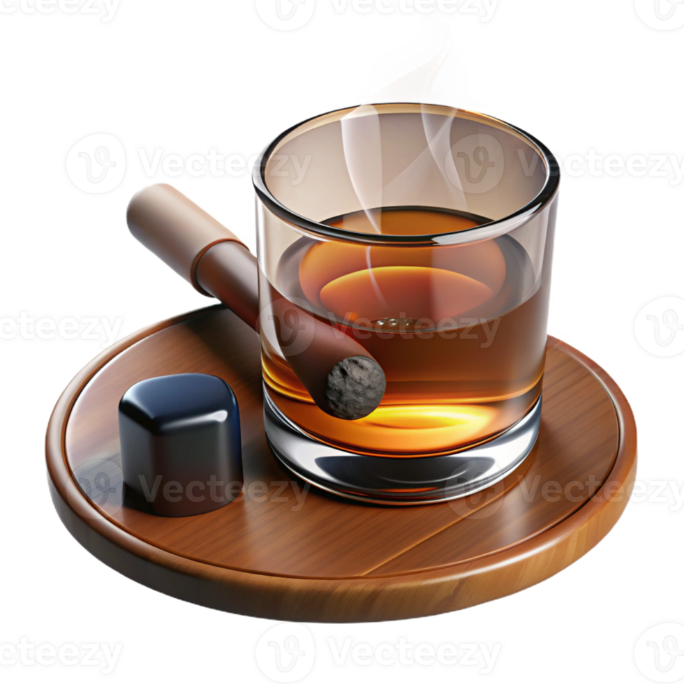 extraordinary abstract A whisky glass and a half-smoked cigar on a mahogany table, low-key lighting, classic noir style professional png