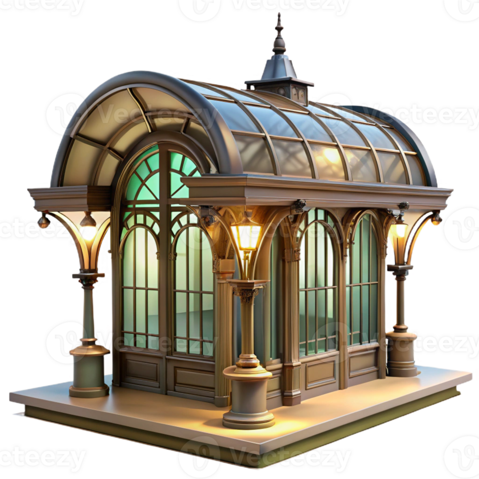 magnificent contemporary Art Nouveau metro station, ornate ironwork, stained glass, soft lighting, elegant, detailed png