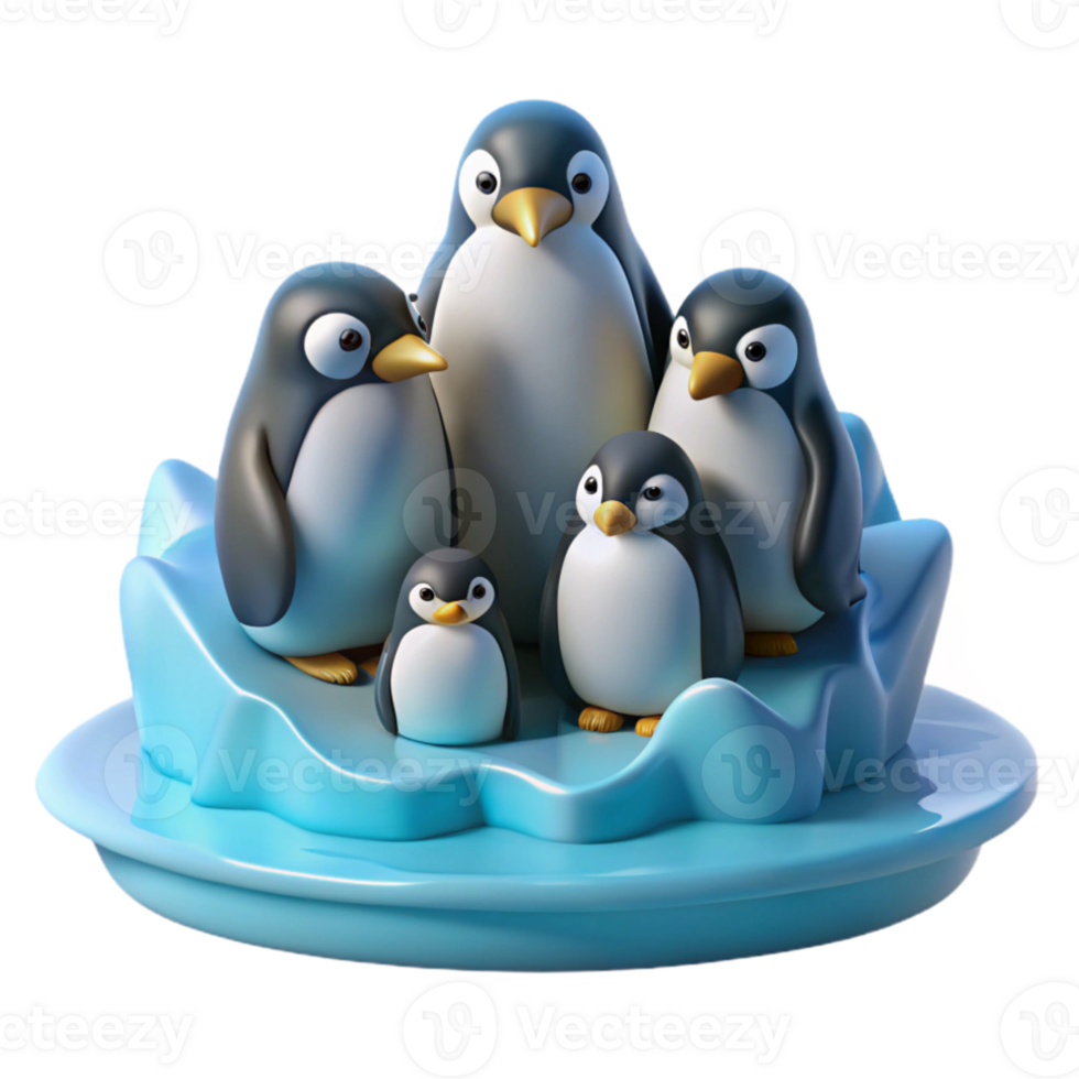 beautiful minimalist A group of penguins huddled together on an iceberg, cold antarctic light, nature documentary style authentic png