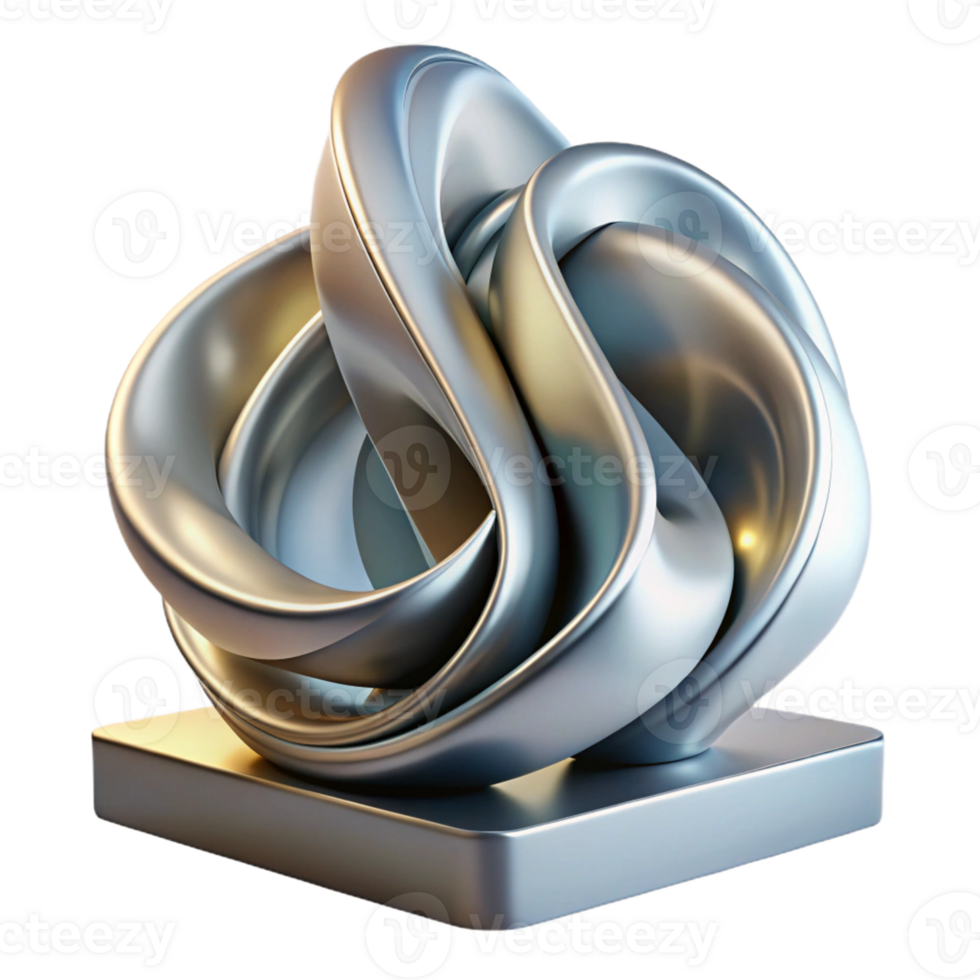 impressive artistic Abstract architectural sculpture, flowing forms, metallic finish, studio lighting, modern art, high quality png