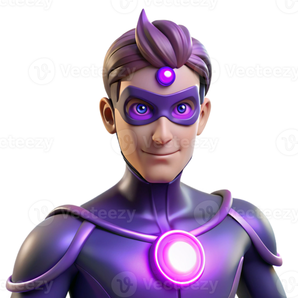 stunning classic A superhero with psionic powers, their eyes glowing with psychic energy, lit with a pulsating, purple light in a psychic, mind-bending style detailed png