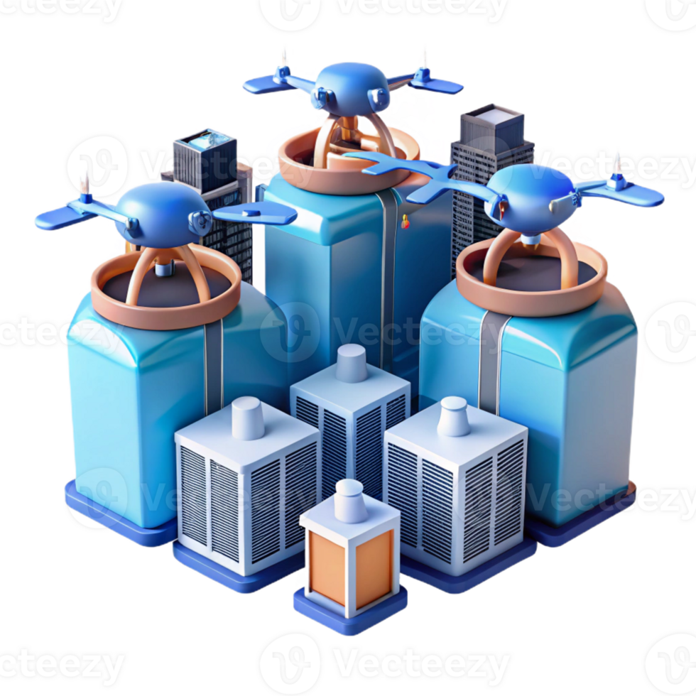 impressive traditional A group of drones delivering packages in a futuristic city, aerial view, dynamic lighting, photorealistic style high resolution png