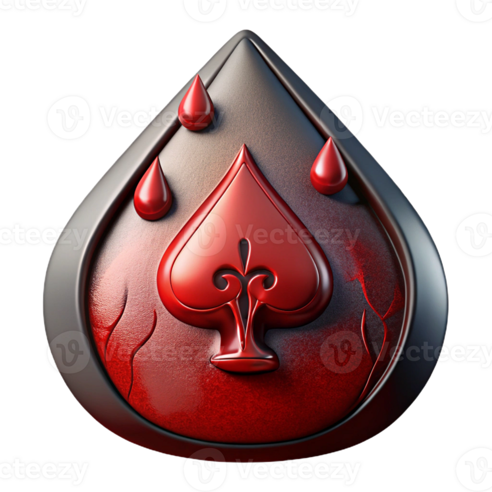 stunning artistic A close-up of a blood-stained playing card, the ace of spades, dramatic lighting, symbolic noir style high quality png