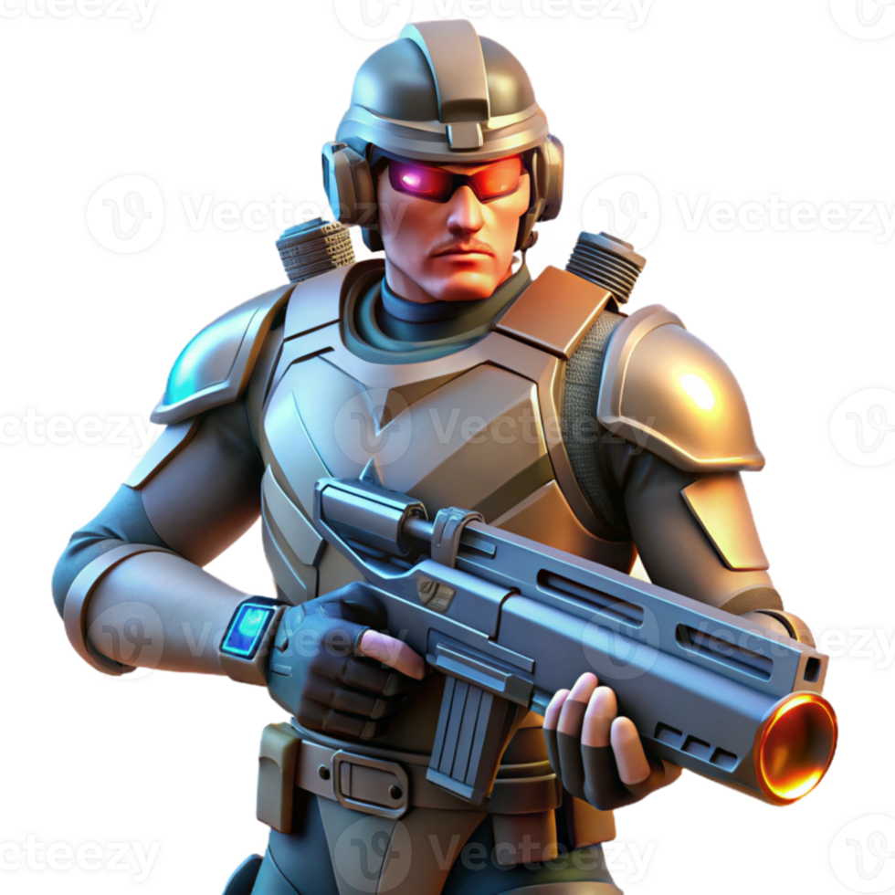dramatic minimalist Futuristic soldier wielding a plasma rifle, harsh lighting, hyperrealism style genuine png