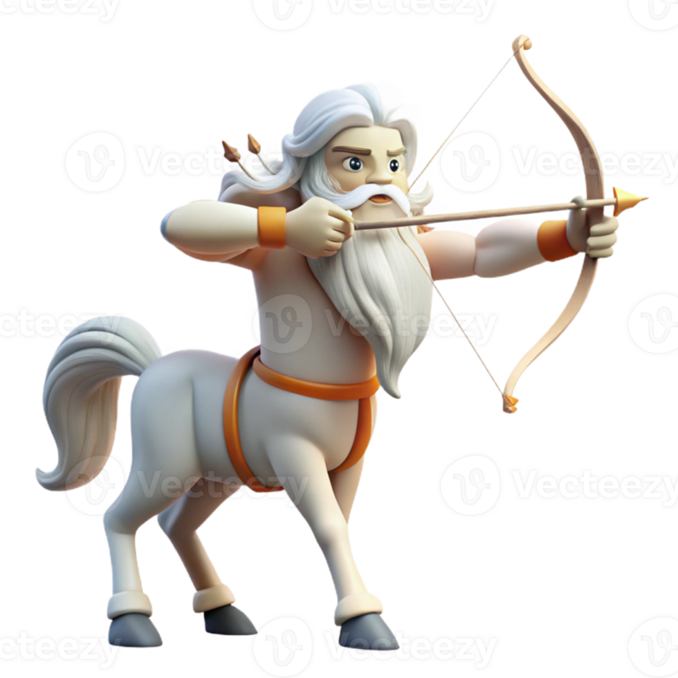magnificent modern A wise centaur with a flowing white beard, aiming a bow and arrow at a distant target, under a stormy sky. Baroque style high quality png
