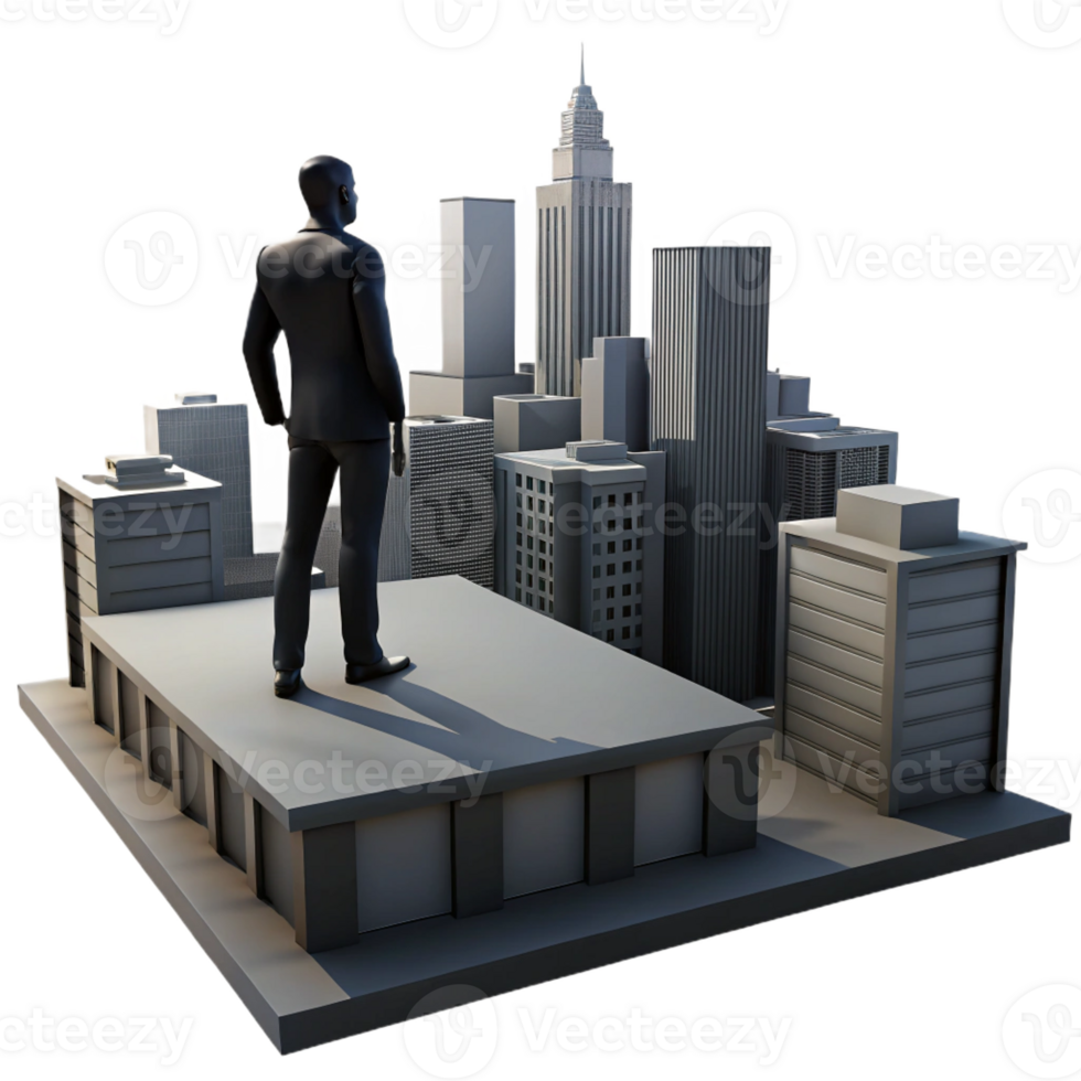 magnificent classic A silhouette of a man standing on a rooftop, overlooking the city, dramatic noir style detailed png