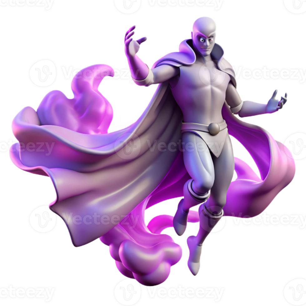 magnificent minimalist A spectral superhero with flowing, ethereal robes, phasing through a wall, surrounded by a hazy, purple aura, in a surreal, dreamlike style exclusive png