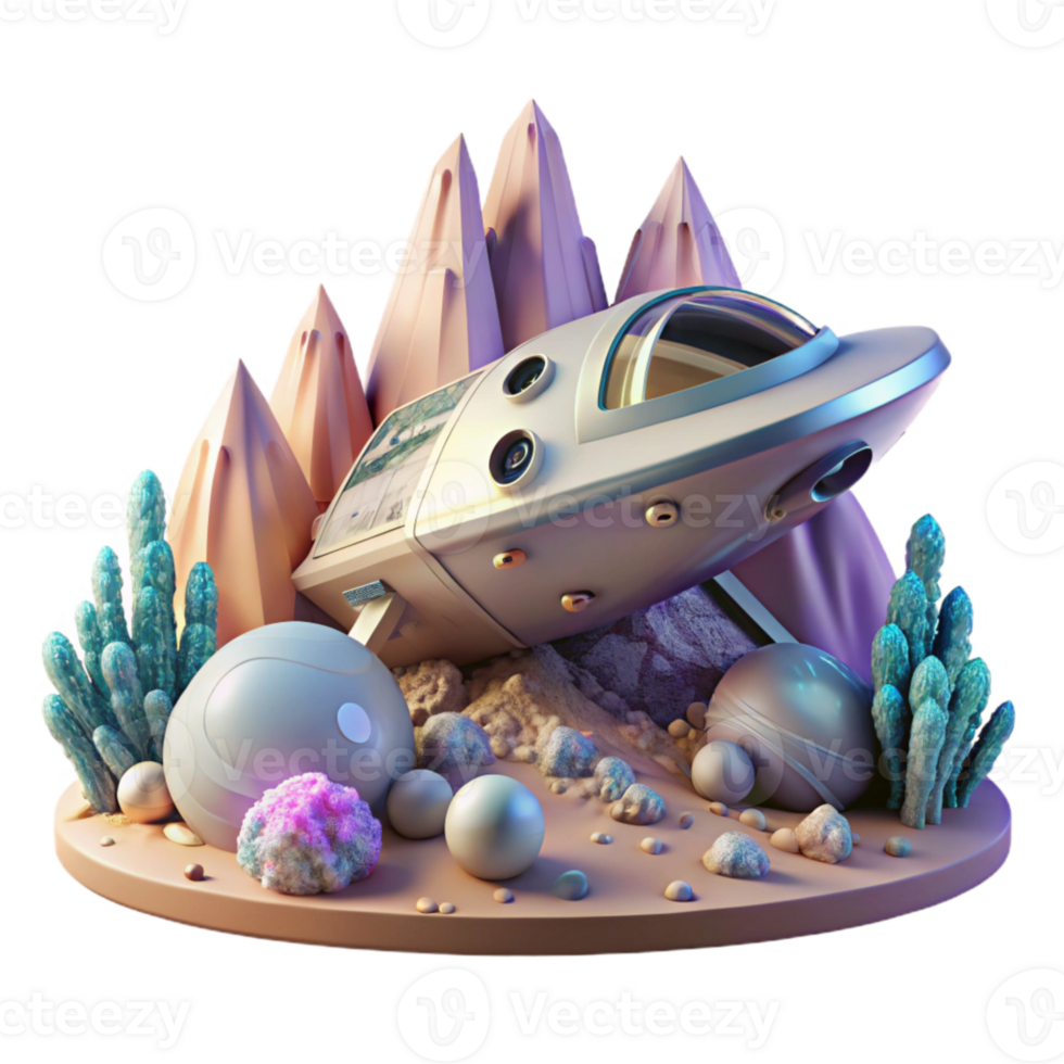 beautiful creative Crashed Spaceship Alien Landscape Transparent for Storytelling high quality png