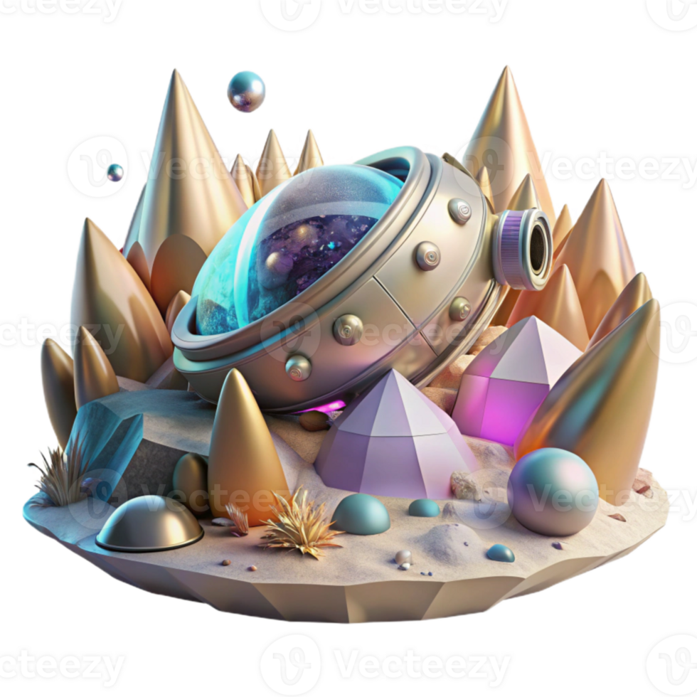 elegant vintage Crashed Spaceship Alien Landscape Transparent for Storytelling professional png