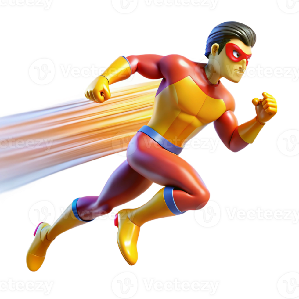 impressive creative A super-speed superhero with blurred motion trails, running through a city, lit by streaking city lights, in a dynamic, action painting style original png