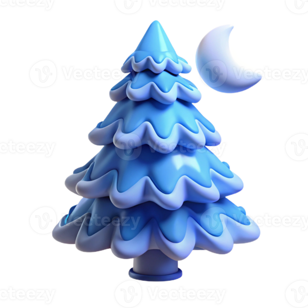 magnificent rustic A snow-covered pine tree, lit by the moon, with a cold, blue color palette, minimalist style 4K png