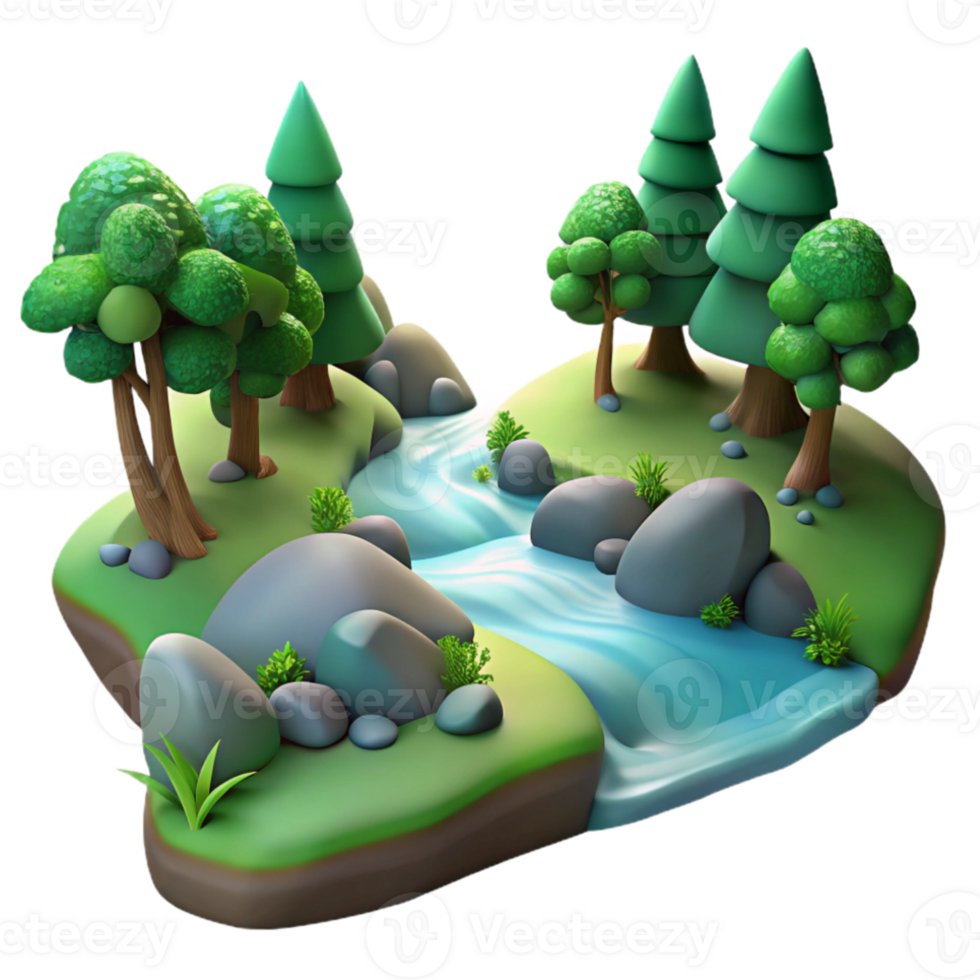 stunning artistic A babbling brook flowing through a forest, long exposure photography, with soft, ethereal light detailed png