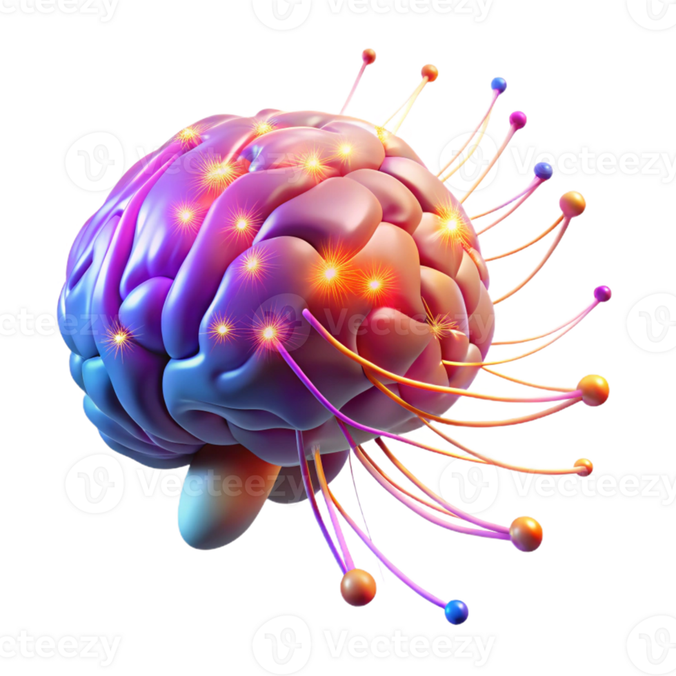 impressive minimalist A digital representation of a human brain, interconnected neurons firing with electrical impulses, vibrant colors and dynamic lighting, neuroscience technology style high quality png