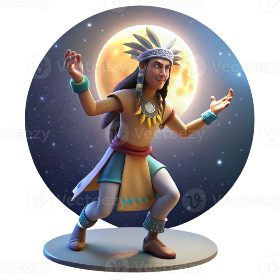 stunning artistic A Native American shaman performs a ritual dance under a full moon, bathed in ethereal moonlight. Spiritual, dreamlike, illustrative style authentic png