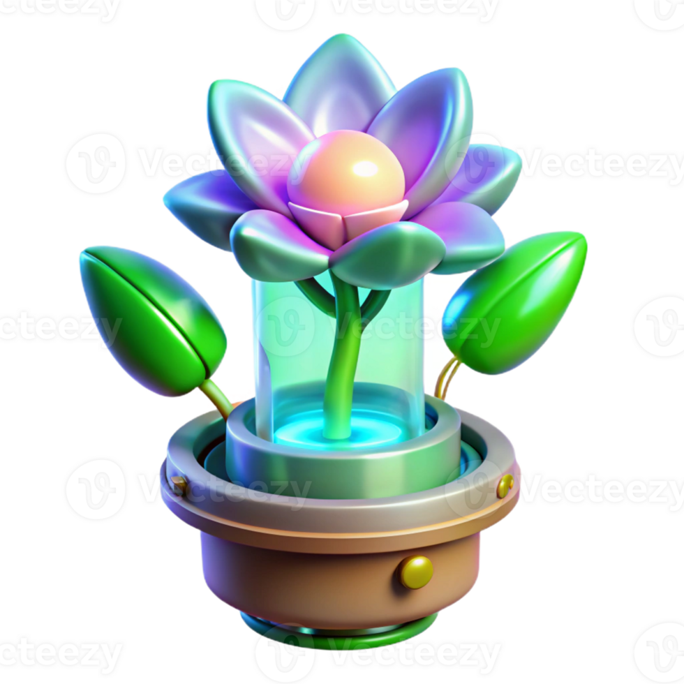 stunning rustic A genetically modified plant with luminous, pulsating petals blooms in a sterile laboratory, illuminated by fluorescent lighting. Biopunk, surreal style original png