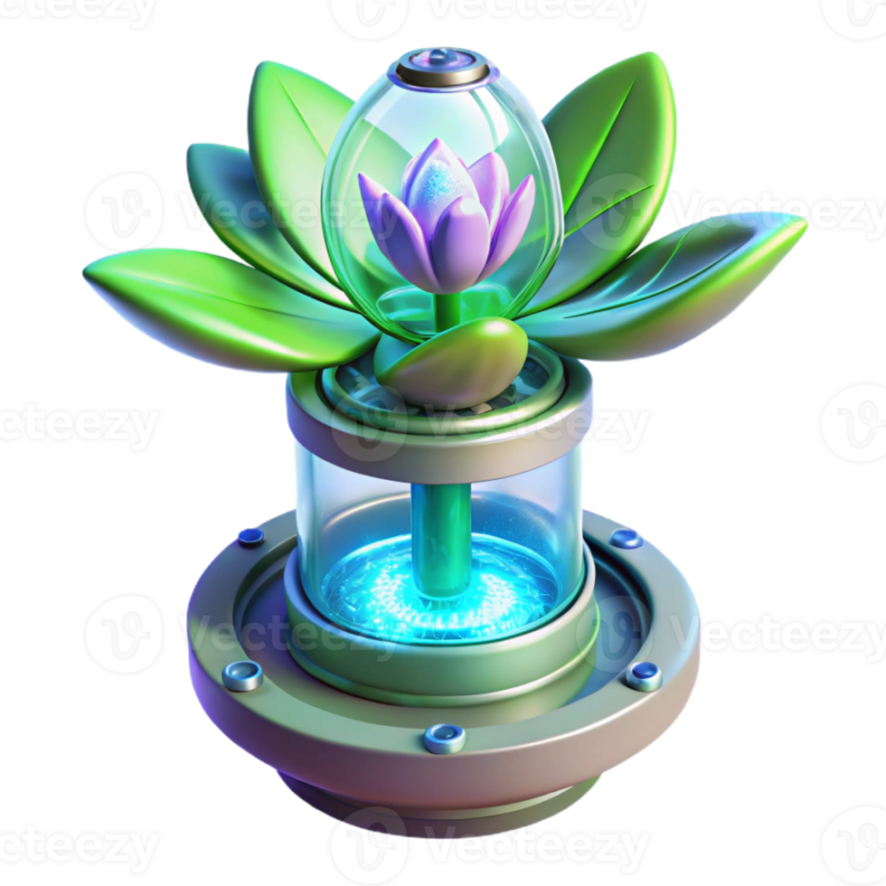 dramatic abstract A genetically modified plant with luminous, pulsating petals blooms in a sterile laboratory, illuminated by fluorescent lighting. Biopunk, surreal style high resolution png