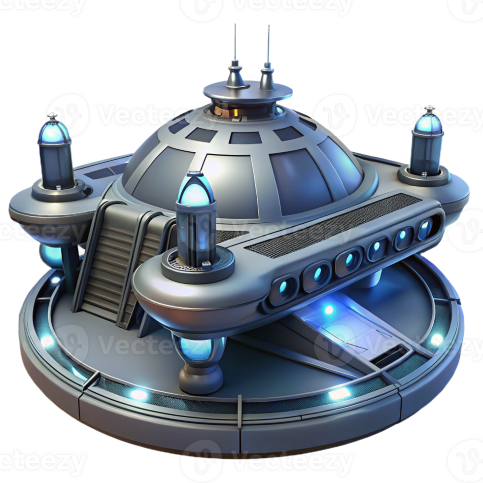 vibrant creative A sleek, futuristic spaceship docks with a massive, orbital station, its docking lights illuminating the surrounding space. Sci-fi, realistic style high quality png