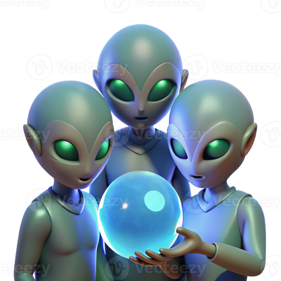 beautiful traditional A group of aliens with bioluminescent skin gathers around a glowing orb, their faces illuminated by its otherworldly light. Alien, mystical style genuine png