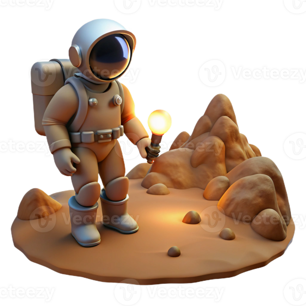 magnificent artistic A lone astronaut explores the surface of a desolate, alien planet, their headlamp illuminating the rocky terrain. Sci-fi, exploration style authentic png
