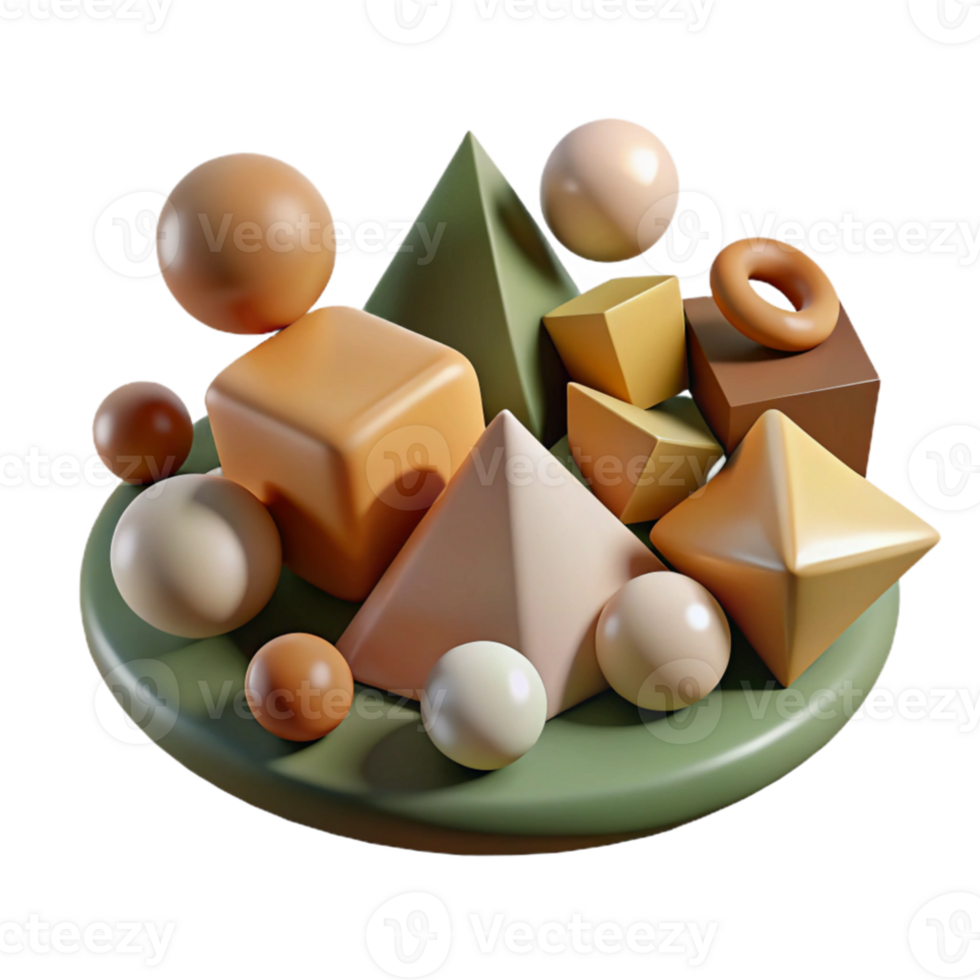 serene artistic A field of geometric shapes, morphing and transforming into organic forms, with a muted, earthy color palette, surrealist style original png