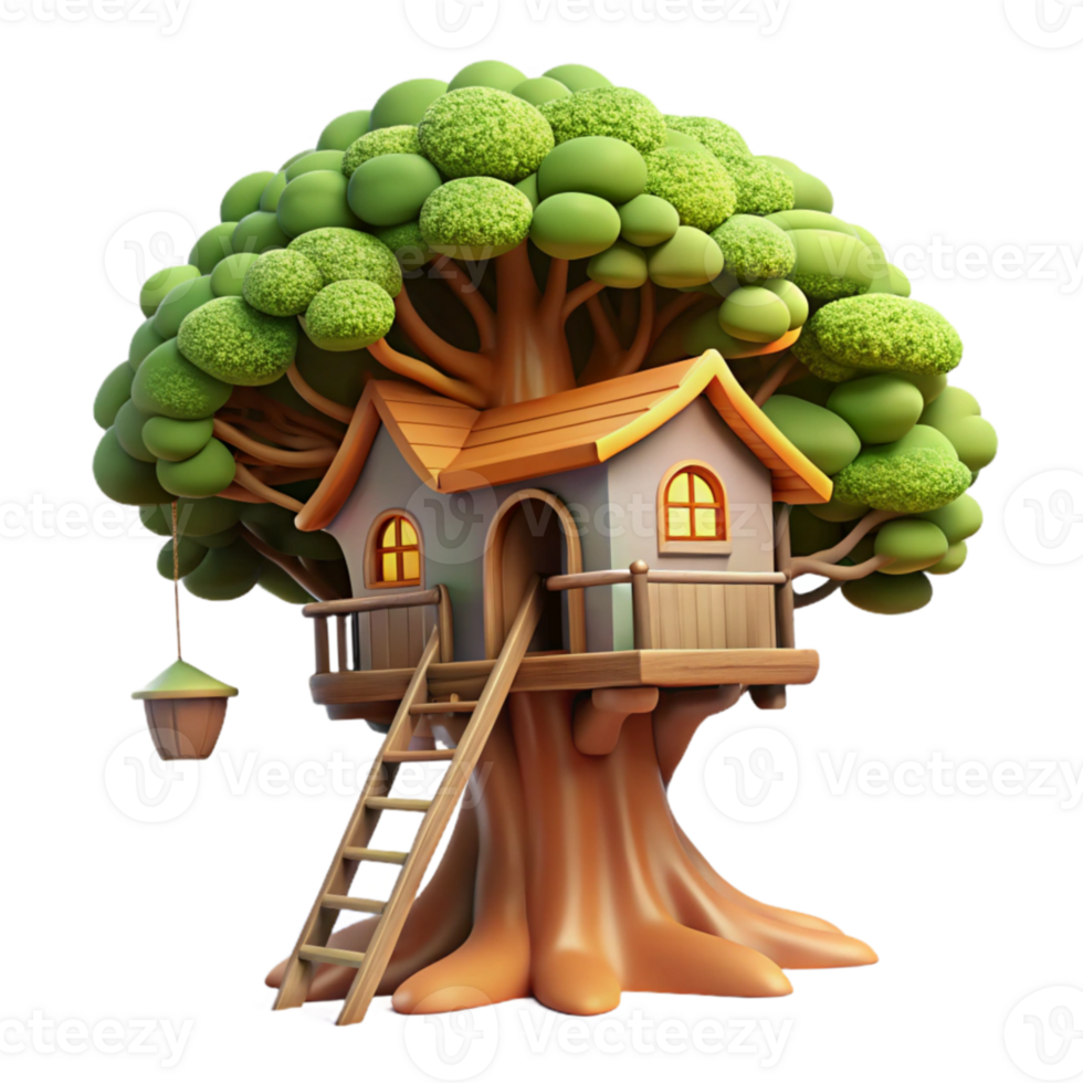dramatic abstract A treehouse built into a giant sequoia, dappled sunlight, whimsical style, original png