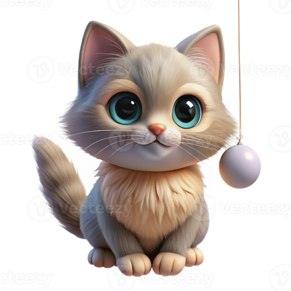 extraordinary creative Portrait of a playful kitten, fluffy fur, batting at a dangling string, soft window light, adorable style high quality png