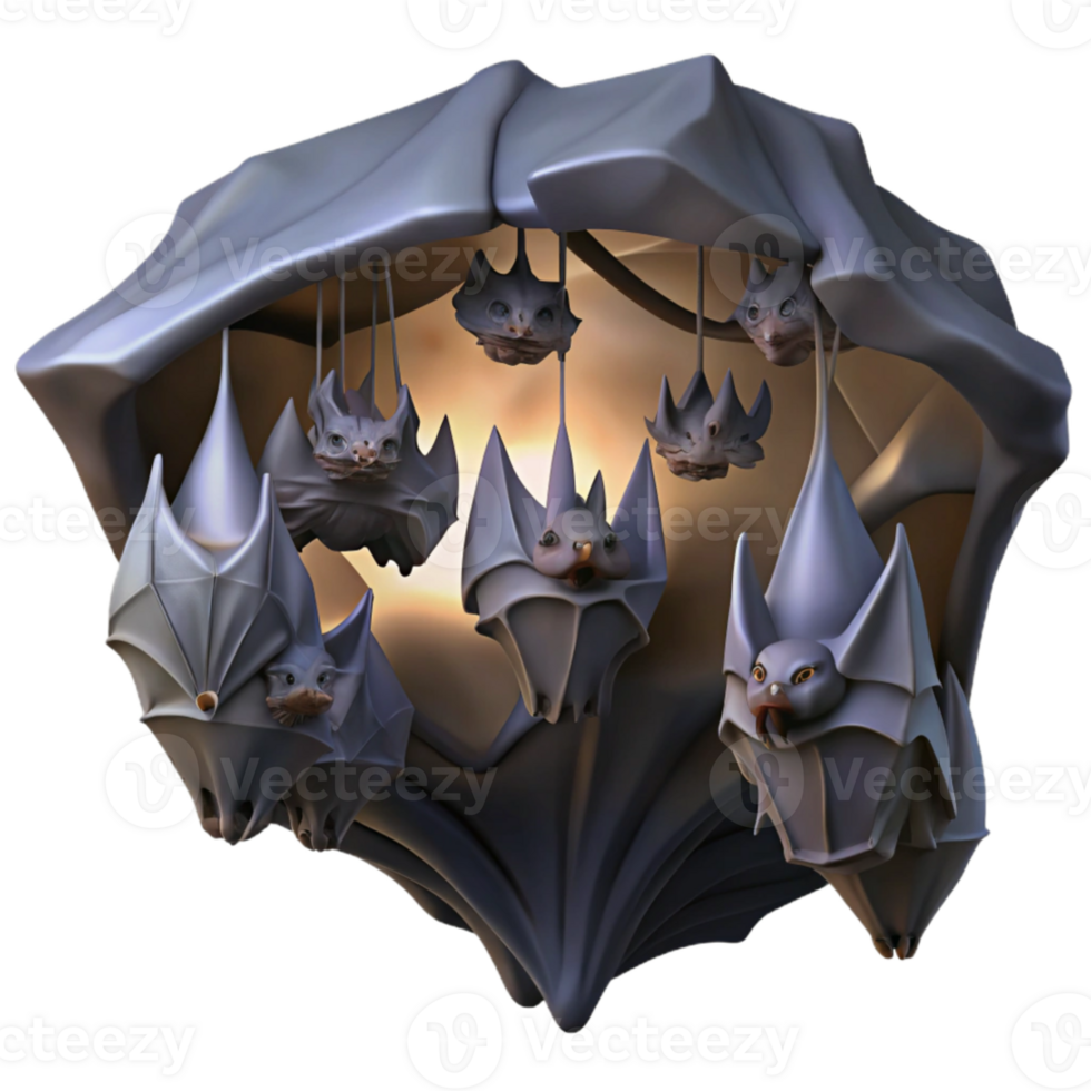 beautiful contemporary A colony of bats hanging upside down in a cave, dimly lit, spooky atmosphere, digital painting genuine png
