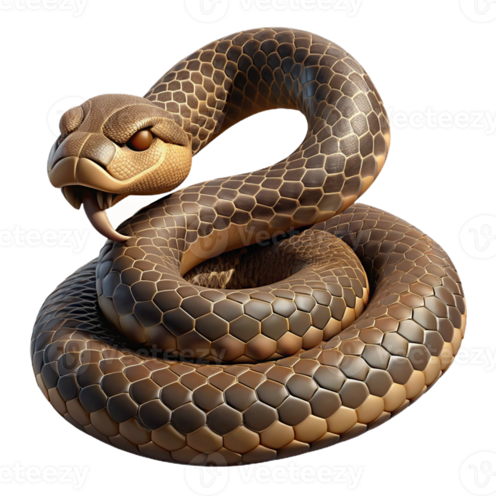 impressive contemporary A coiled rattlesnake, detailed scales and menacing pose, dimly lit, realistic style 4K png