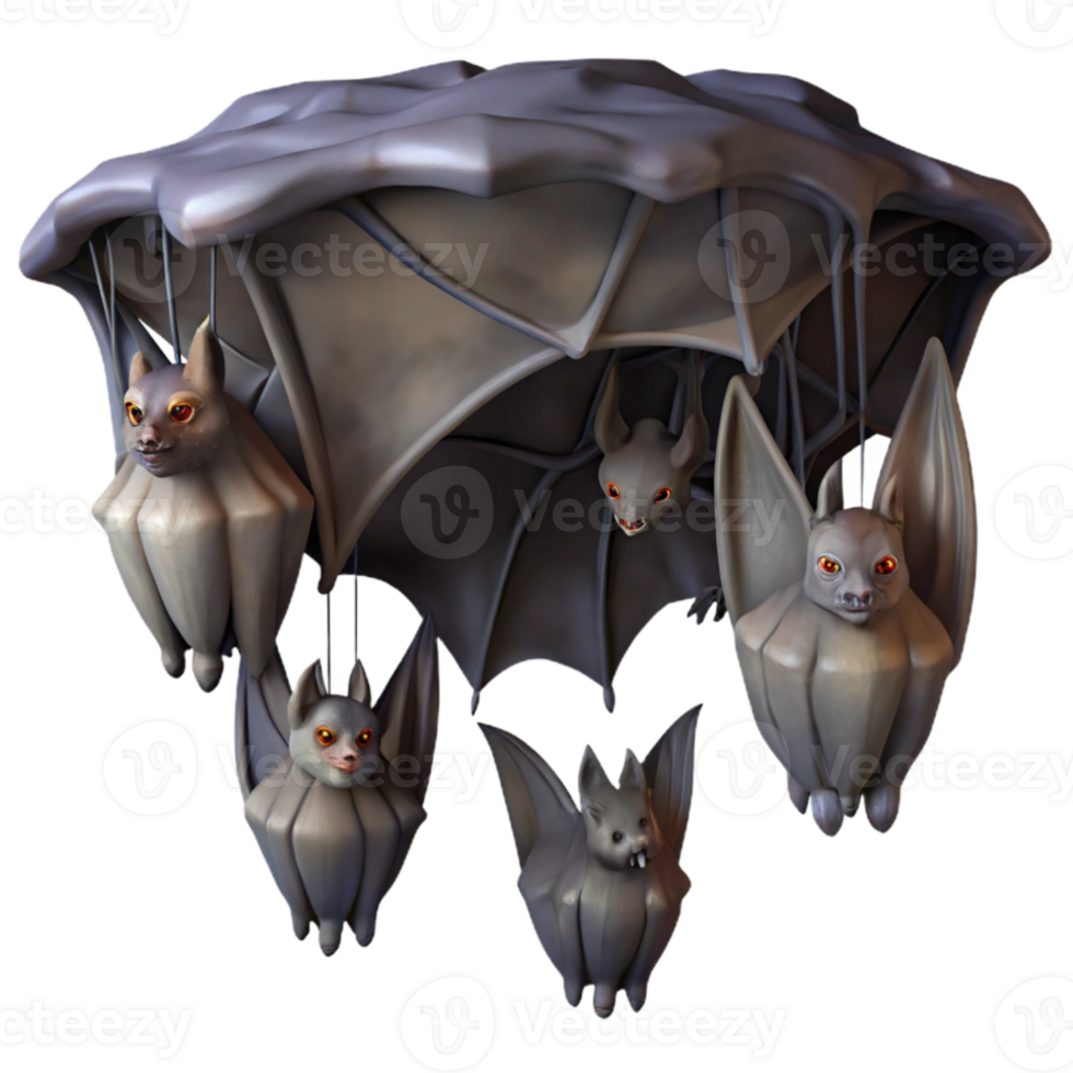 magnificent classic A colony of bats hanging upside down in a cave, dimly lit, spooky atmosphere, digital painting professional png